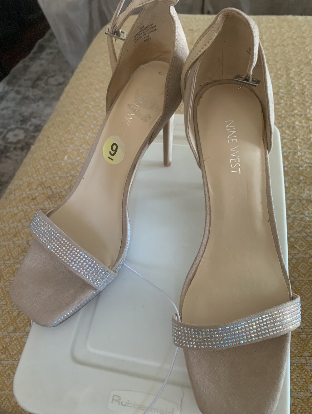 Nine West Blush Nude Rhinestone Ankle-Strap Heels